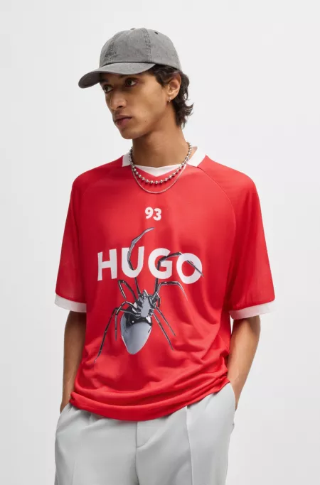 Relaxed-fit football-style mesh T-shirt with seasonal print