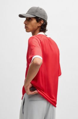 Relaxed-fit football-style mesh T-shirt with seasonal print, Red