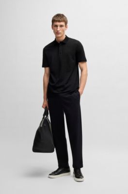 Polo de algod&oacute;n mercerizado con rayas de diferentes tipos, Negro