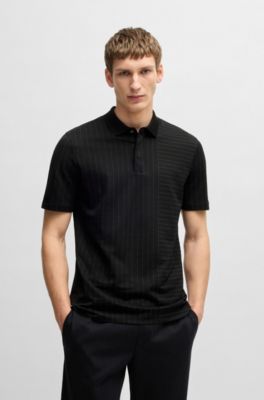 Polo de algod&oacute;n mercerizado con rayas de diferentes tipos, Negro