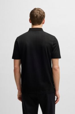 Polo de algod&oacute;n mercerizado con rayas de diferentes tipos, Negro