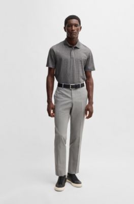 Mercerized-cotton polo shirt with mixed stripes, Grey