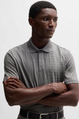 Mercerized-cotton polo shirt with mixed stripes, Grey