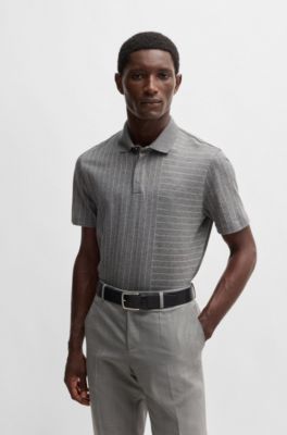 Mercerized-cotton polo shirt with mixed stripes, Grey
