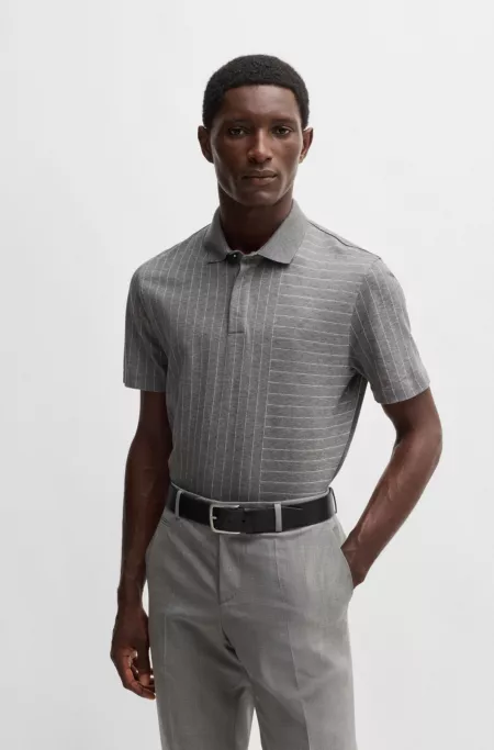 Mercerized-cotton polo shirt with mixed stripes