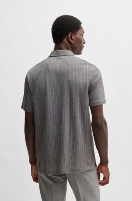 Mercerized-cotton polo shirt with mixed stripes, Grey