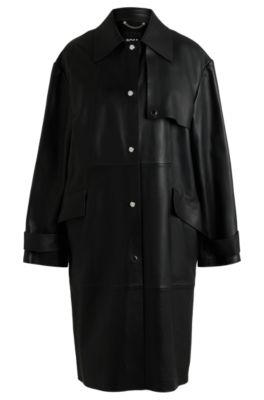 ジャケット・アウター HUGO BOSS TRENCH COAT BOSS - Leather trench coat with silver-tone trims - Black
