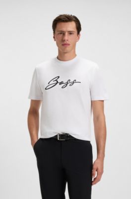 Cotton-jersey regular-fit T-shirt with script logo, White