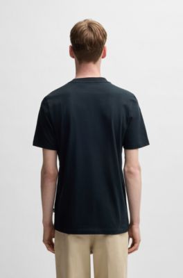 Cotton-jersey regular-fit T-shirt with script logo, Dark Blue