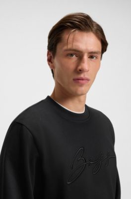 Cotton-terry relaxed-fit sweatshirt with script logo, Black