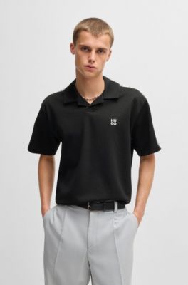 HUGO - Checked-tape polo shirt in a cotton blend - Black