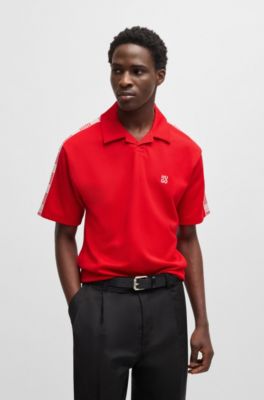 Checked-tape polo shirt in a cotton blend, Red