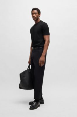 Mercerized-cotton T-shirt with mixed stripes, Black