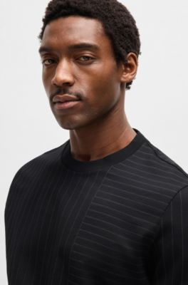 Mercerized-cotton T-shirt with mixed stripes, Black