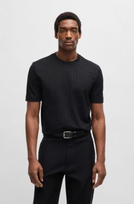 Mercerized-cotton T-shirt with mixed stripes, Black