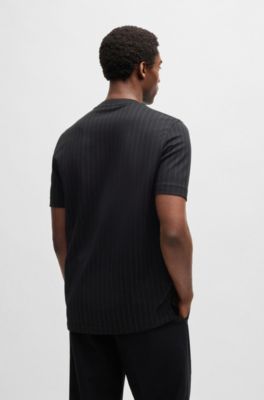 Mercerized-cotton T-shirt with mixed stripes, Black