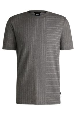 【関税&送料込】Boss Striped Cotton T-Shirt HUGO BOSS T-Shirt White & Black Stripe Cotton Linen Blend