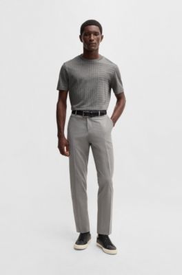 Mercerized-cotton T-shirt with mixed stripes, Grey