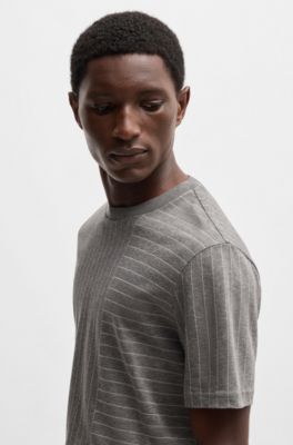 Mercerized-cotton T-shirt with mixed stripes, Grey
