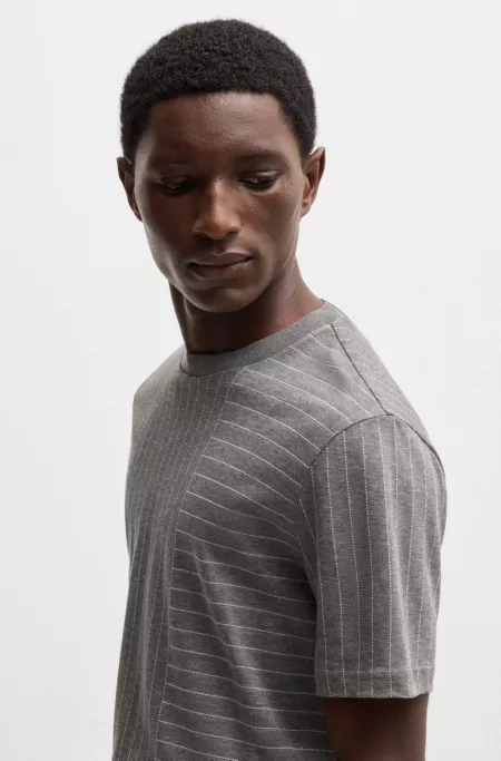 Mercerized-cotton T-shirt with mixed stripes