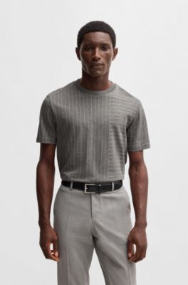 Mercerized-cotton T-shirt with mixed stripes, Grey