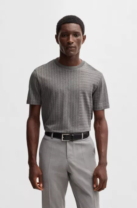 Mercerized-cotton T-shirt with mixed stripes