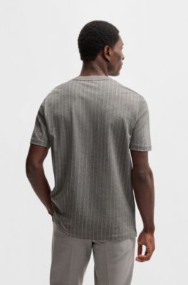 Mercerized-cotton T-shirt with mixed stripes, Grey