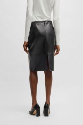 Pencil skirt in lustrous leather, Black