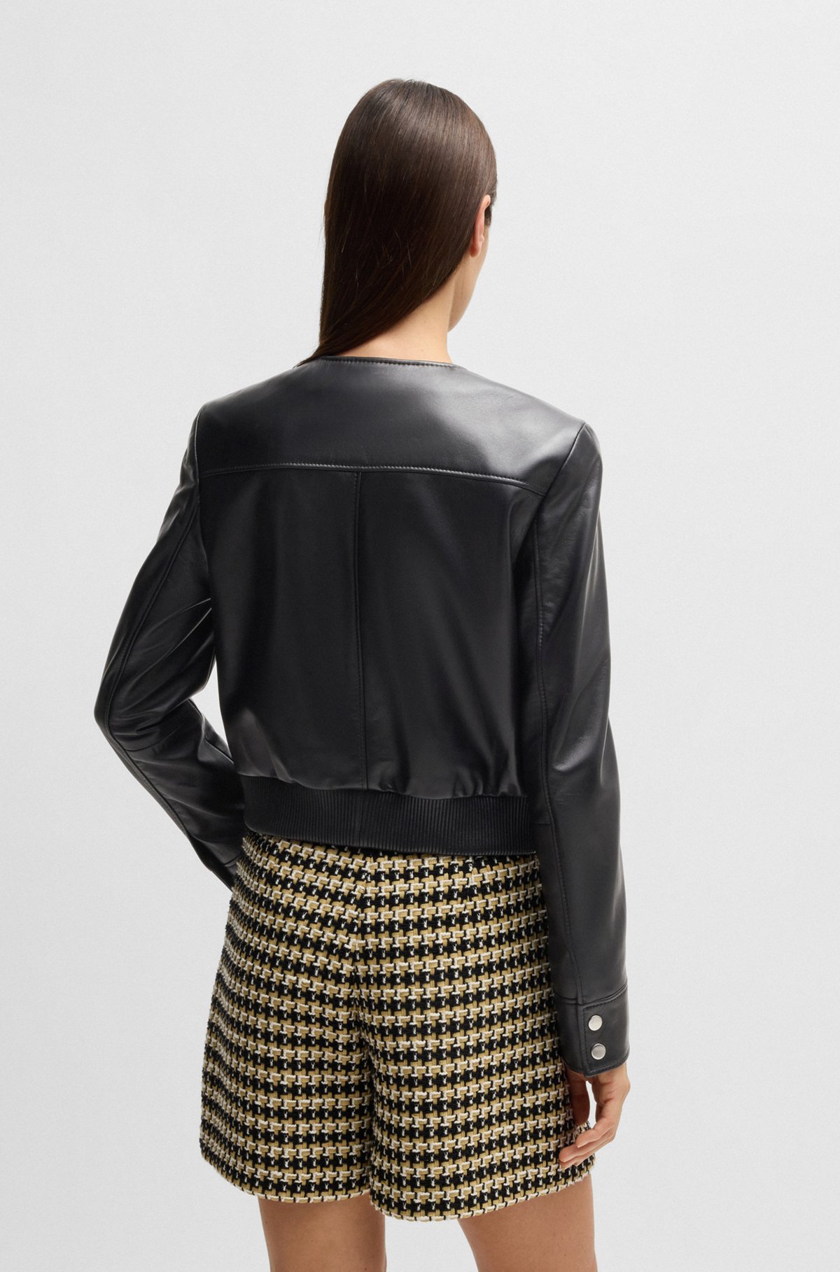 BOSS - Collarless leather jacket with zip closure - Black BOSS - Collarless leather jacket with zip closure - Black