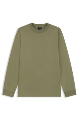 Camiseta de manga larga relaxed fit en algod&oacute;n mercerizado, Verde