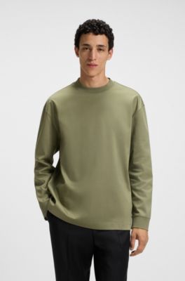 Camiseta de manga larga relaxed fit en algod&oacute;n mercerizado, Verde