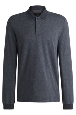 BOSS - Long-sleeved knit polo in mouliné cotton and silk