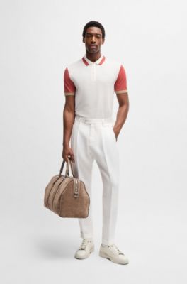 Cotton-silk polo shirt with contrast details, White
