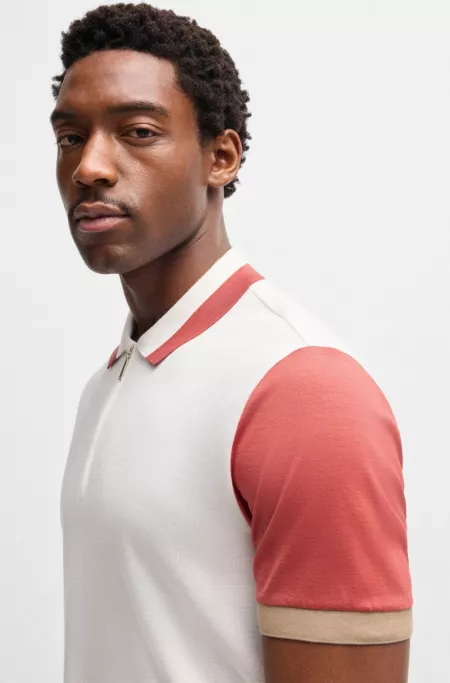 Cotton-silk polo shirt with contrast details