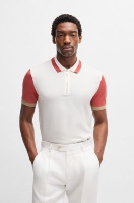 Cotton-silk polo shirt with contrast details, White