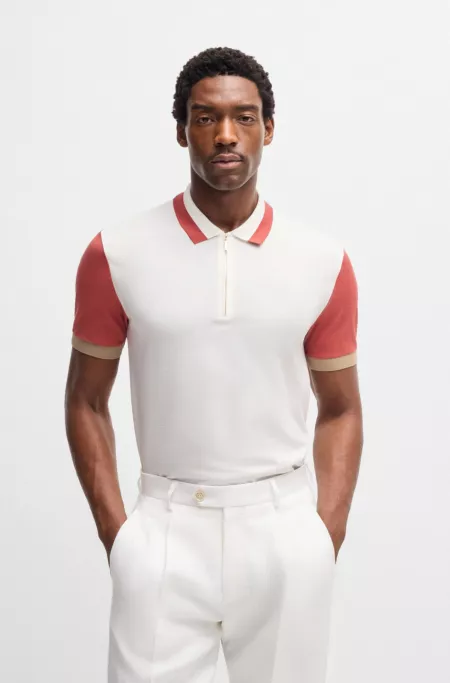 Cotton-silk polo shirt with contrast details