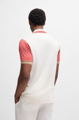 Cotton-silk polo shirt with contrast details, White