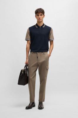 Cotton-silk polo shirt with contrast details, Dark Blue