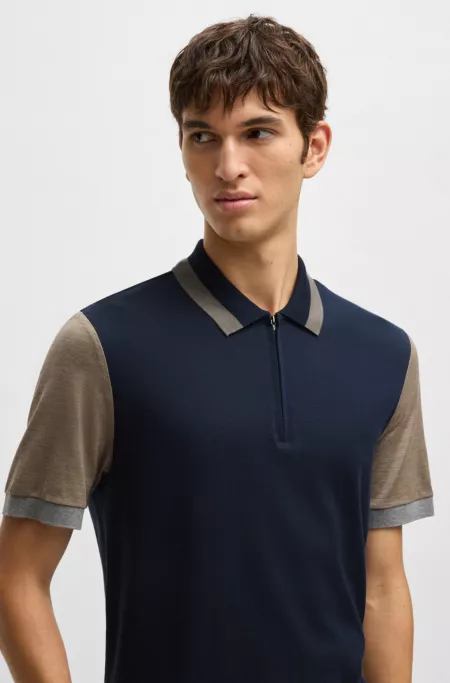 Cotton-silk polo shirt with contrast details