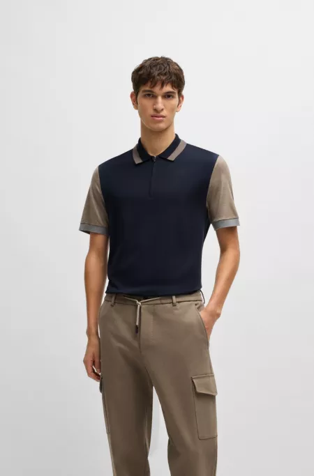 Cotton-silk polo shirt with contrast details