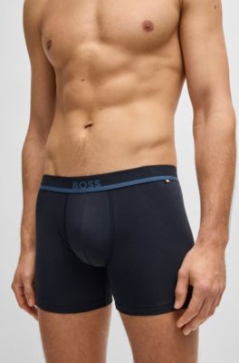 Stretch-cotton boxer briefs with logo waistband, Dark Blue