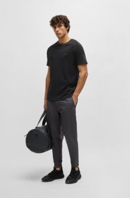 Cotton-jacquard regular-fit T-shirt with logo detail, Black