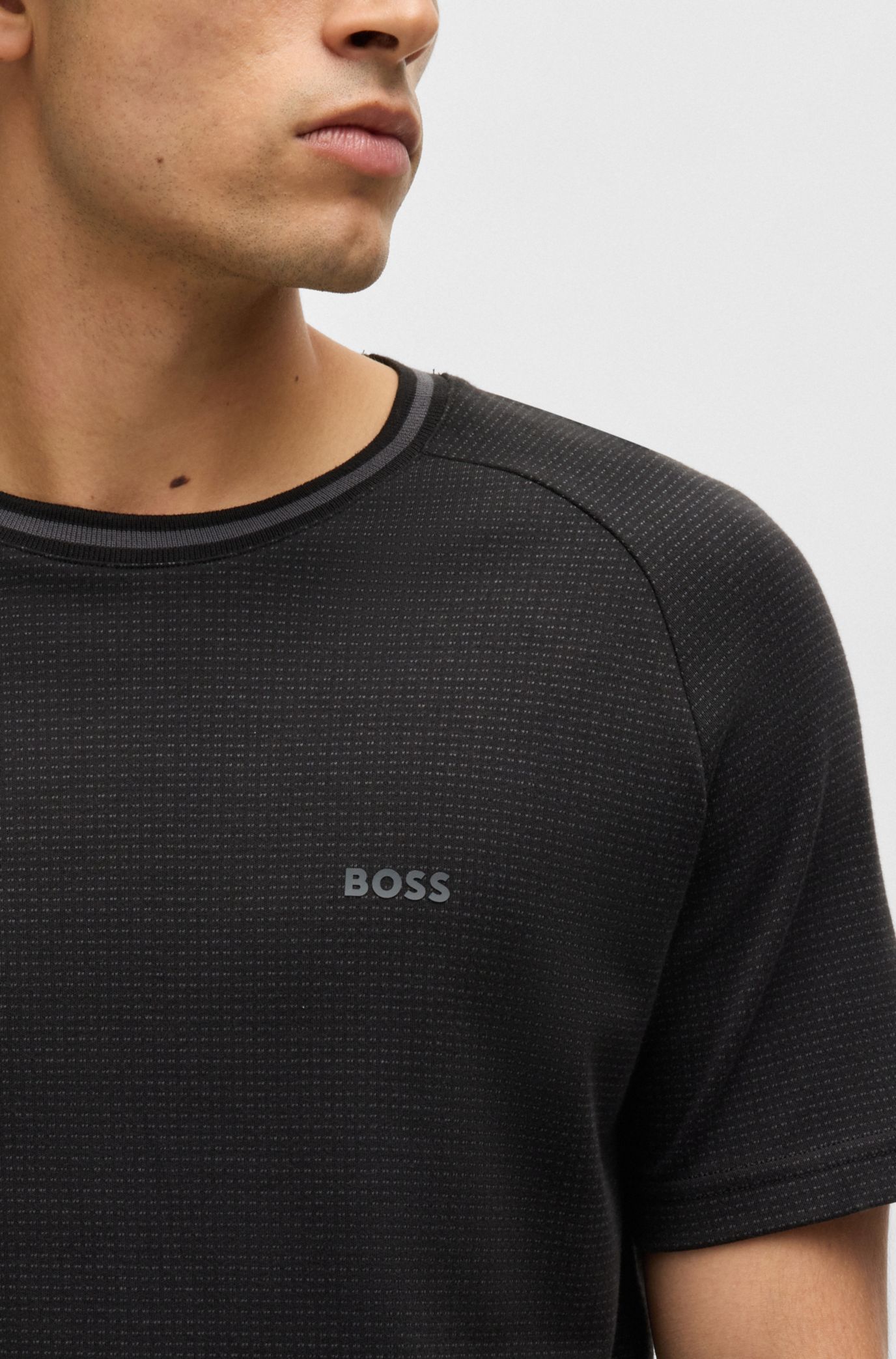 Tシャツ・カットソー HUGO Men T-shirt Black 50525236 001 BOSS - Cotton-jacquard relaxed-fit T-shirt with logo detail