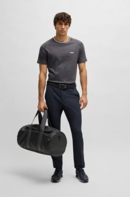 Camiseta regular fit de jacquard de algod&oacute;n con detalle de logo, Azul oscuro