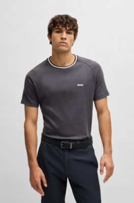 Camiseta regular fit de jacquard de algod&oacute;n con detalle de logo, Azul oscuro