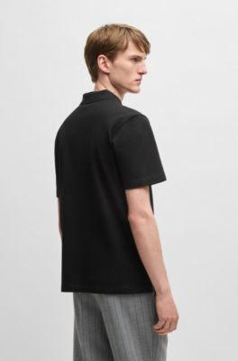 Mercerized-cotton polo shirt with script logo, Black