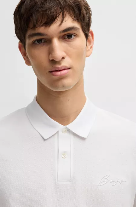 Mercerized-cotton polo shirt with script logo