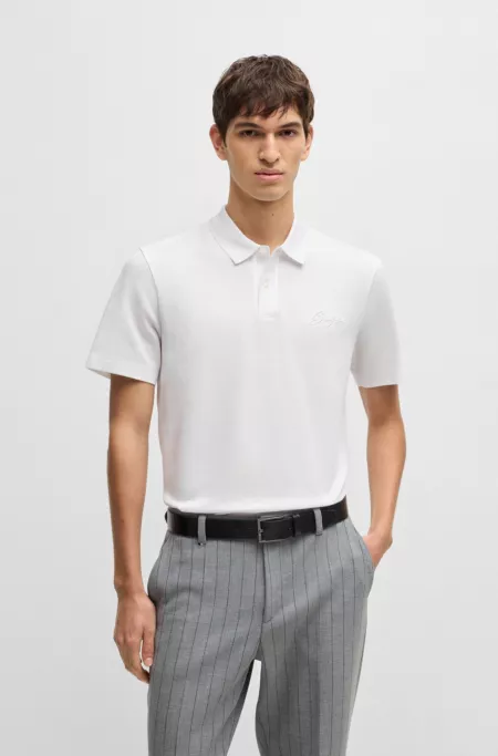 Mercerized-cotton polo shirt with script logo
