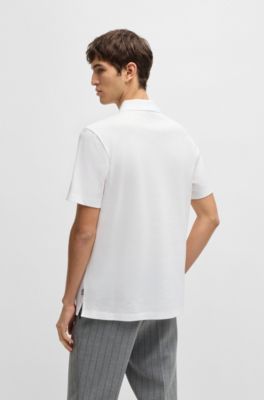 Mercerized-cotton polo shirt with script logo, White