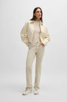 Straight-fit jeans in stretch-cotton corduroy denim, Light Beige